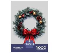 Puzzle Da 1000 Pezzi Per Adolescenti Christmas Wreath with Red Bow Puzzle Per Adulti Giochi Rilassanti Analisi E Logica Regali Unici Per Compleanni 38x26cm/1000pcs