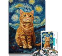 Puzzle da 1000 pezzi per adolescenti Cielo notturno Gatto arancione, gioco per famiglie antistress Sfida difficile Rafforza l'amore tra coppie (75x50cm)