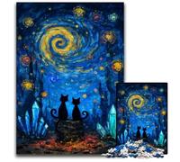 Puzzle da 1000 pezzi per adolescenti Cielo notturno Gatto di Van Gogh Puzzle in legno Giochi Giocattoli Regalo, Rafforza l'amore tra coppie per età 14+ 50X75CM