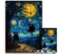 Puzzle da 1000 pezzi per adolescenti Cielo notturno Gatto di Van Gogh Puzzle in legno Giochi Giocattoli Regalo, Rafforza l'amore tra coppie per età 14+ 50X75CM
