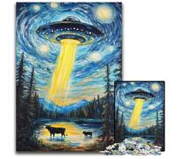 Puzzle da 1000 pezzi per adolescenti, cielo notturno, UFO, puzzle in legno, interessante riduzione dello stress, idee regalo per 14+ anni, 50X75cm
