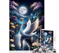 Puzzle da 1000 pezzi per adolescenti Cigno nel lago magico sotto la luna piena Decorazione per la casa Giocattoli Regalo Compleanno Giochi rilassanti Attività divertenti a casa Dimensioni 50x75cm