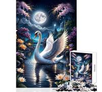 Puzzle da 1000 pezzi per adolescenti Cigno nel lago magico sotto la luna piena Giocattolo educativo Regalo di compleanno per gioco educativo Sfida educativa Dimensioni 38x52cm
