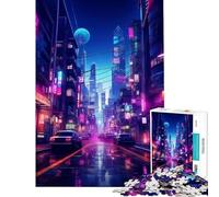 Puzzle da 1000 pezzi per adolescenti città cyberpunk al neon gioco antistress stimola la memoria rompicapo gioco per tutta la famiglia (38x52cm)