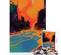 Puzzle da 1000 pezzi per adolescenti città dai colori psichedelici giocattoli antistress regalo divertente gioco educativo allena il cervello e le mani (dimensioni 38x52cm)