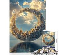 Puzzle da 1000 pezzi per adolescenti Città galleggiante a mezzaluna sopra il paesaggio urbano sul mare Giocattoli fai da te Regali per donne Uomini Gioco pratico Migliora l'amore tra coppie 38x26cm