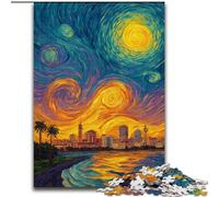 Puzzle da 1000 pezzi per adolescenti città sotto il cielo notturno, antistress Staycation Kill Time Enhance Love between Couples 50 x 75 cm