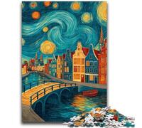 Puzzle da 1000 pezzi per adolescenti "Città sotto il cielo notturno" Difficile da completare ma divertente e umoristico, con poster abbinato e foglio di quiz 50x75cm