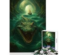 Puzzle da 1000 pezzi per adolescenti Coccodrillo gigante nella grotta con barca Giocattolo educativo Regali di compleanno Giochi educativi Aiutano l'esercizio del cervello Dimensioni 38x52cm