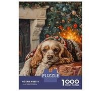 Puzzle Da 1000 Pezzi Per Adolescenti Cocker Spaniel Dog by Fireplace Christmas Painting Puzzle Per Adulti Giocattoli Antistress Sfida Difficile Impegnativo Da Completare 70x50cm/1000pcs