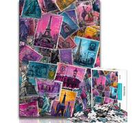 Puzzle da 1000 pezzi per adolescenti collage di francobolli di Parigi puzzle da 1000 pezzi gioco stimolante ideale come regalo per tutta la famiglia 38x26cm