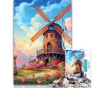 Puzzle da 1000 pezzi per adolescenti, colorati, motivo: mulino a vento, 1000 pezzi per adulti, ideale come regalo per tutta la famiglia, dai 14 anni in su, 26x38cm