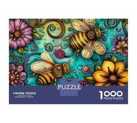 Puzzle Da 1000 Pezzi Per Adolescenti Colorful Bees And Flowers Art Print Puzzle Per Adulti Gioco Pratico Vacanza A Casa Passa Il Tempo Aiuta Ad Allenare Il Cervello 52x38cm/1000pcs