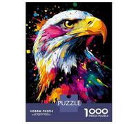 Puzzle Da 1000 Pezzi Per Adolescenti Colorful Eagle Portrait on Black Background Puzzle Per Adolescenti Giocattoli Antistress Regalo Di Compleanno, Natale 52x38cm/1000pcs