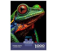 Puzzle Da 1000 Pezzi Per Adolescenti Colorful Frog Portrait on Black Background Puzzle Per Adulti Giocattolo Antistress Migliora La Memoria Sfida Educativa 38x26cm/1000pcs
