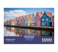 Puzzle Da 1000 Pezzi Per Adolescenti Colorful Houses on Water Puzzle Per Adolescenti Gioco Pratico Decorazione Murale Difficile Da Completare 70x50cm/1000pcs