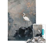 Puzzle da 1000 pezzi per adolescenti con airone bianco in un paesaggio nebbioso gioco educativo e stimolante per tutta la famiglia divertente e spiritoso ideale come regalo di compleanno (38x26cm)