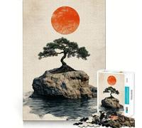 Puzzle da 1000 pezzi per adolescenti con albero bonsai tradizionale e sole rosso, bordo pulito, gioco rompicapo cognitivo, gioco di ozio, regalo di Natale (50x75cm)