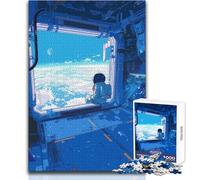 Puzzle da 1000 pezzi per adolescenti, con astronauta e vista dalla finestra, accogliente, rilassante, per il tempo libero al chiuso, con taglio di precisione avanzato, dimensioni: 38x52cm
