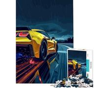 Puzzle da 1000 pezzi per adolescenti con auto sportiva gialla sotto la pioggia gioco educativo regalo di compleanno per divertimento in famiglia (dimensioni 38x26cm)