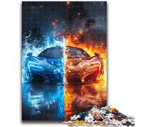 Puzzle da 1000 pezzi per adolescenti con auto sportive di ghiaccio e fuoco, gioco stimolante, ideale come regalo per tutta la famiglia (38x26cm)