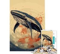 Puzzle da 1000 pezzi per adolescenti con balena stile retrò giapponese difficile e stimolante decorazione murale giocattolo fai da te per ragazzi dai 14 anni in su (38x26cm)