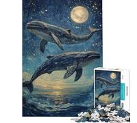 Puzzle da 1000 pezzi per adolescenti con balene che saltano sotto le stelle puzzle per adulti giochi rilassanti decorazione perfetta ideale come regalo (dimensioni 38x52cm)