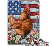 Puzzle da 1000 pezzi per adolescenti con bandiera americana e gallo, antistress, sfida difficile, ideale come regalo per tutta la famiglia, 50x75cm