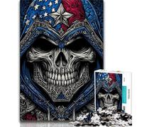 Puzzle da 1000 pezzi per adolescenti con bandiera americana e teschio, modello da assemblare, con poster abbinato e foglio di quiz per bambini dai 14 anni in su, 38x26cm