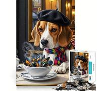 Puzzle da 1000 pezzi per adolescenti con beagle a Parigi e cozze,taglio liscio,gioco di logica,regalo,relax,tempo libero,Natale,arte (38x52cm)