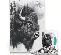 Puzzle da 1000 pezzi per adolescenti con bisonte, doppia esposizione e luna, giochi educativi, allena la mente e le mani, collezione d'artista, belle arti 38x52cm