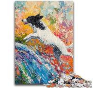 Puzzle da 1000 pezzi per adolescenti con Border Collie che corre, antistress, per ammazzare il tempo, lista dei desideri con Babbo Natale (75x50cm)