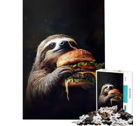 Puzzle da 1000 pezzi per adolescenti con bradipo che mangia un hamburger gioco educativo e stimolante per tutta la famiglia divertente e spiritoso ideale come regalo di compleanno (dimensioni 50x75cm)