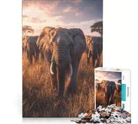 Puzzle da 1000 pezzi per adolescenti con branco di elefanti al tramonto, gioco educativo, decorazione da parete, ideale come regalo 38x52cm