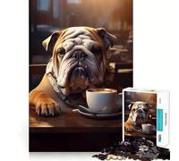 Puzzle da 1000 pezzi per adolescenti con bulldog,caffè,cane carino,taglio netto,artigianato,gioco cognitivo divertente,gioco per il tempo libero,Natale,casa,arte (50x75cm)