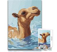Puzzle da 1000 pezzi per adolescenti con cammello che nuota nell'acqua, illustrazione, gioco di sfida unico ma divertente e umoristico, opera d'arte regalo, dimensioni 38x26cm