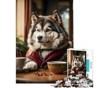 Puzzle da 1000 pezzi per adolescenti con cane che si gode il caffè del mattino giocattolo educativo e rilassante regalo di compleanno (dimensioni 38x52cm)