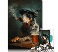 Puzzle da 1000 pezzi per adolescenti con cane da pastore che fuma, antistress, per ammazzare il tempo durante le vacanze, con poster abbinato e foglio di quiz, 38x26cm