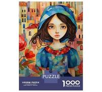 Puzzle da 1000 pezzi per adolescenti con cappuccio blu, pittura ad acquerello, gioco di pensiero, allenamento della memoria, divertimento per la casa, 52 x 38 cm/1000 pezzi