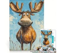 Puzzle da 1000 pezzi per adolescenti con caricatura di un alce, gioco divertente, allena la mente e la mano, migliora l'amore tra le coppie 50x75cm
