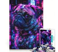 Puzzle da 1000 pezzi per adolescenti con carlino cyberpunk e arte astratta, decorazione da parete, passatempo ideale per le vacanze a casa, per rafforzare l'amore tra le coppie 50x75cm