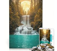 Puzzle da 1000 pezzi per adolescenti con cascata e paesaggio di foresta illuminata dalla luna Gioco pratico e stimolante Collezione d'artista Belle arti 38x26cm