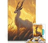 Puzzle da 1000 pezzi per adolescenti con cervo bianco nel fuoco giocattolo decorativo da parete per divertimento in famiglia per rafforzare l'amore tra le coppie 38x52cm