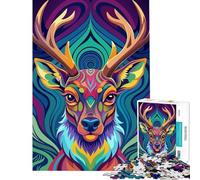 Puzzle da 1000 pezzi per adolescenti con cervo psichedelico animale che aiuta a stimolare la mente regalo di compleanno giocattolo decorativo da parete per ragazzi dai 14 anni in su (38x52cm)