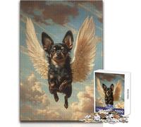 Puzzle da 1000 pezzi per adolescenti con chihuahua nero e ali d'angelo, gioco di pensiero logico interattivo, ideale come regalo per occasioni memorabili, dimensioni 50x75cm