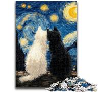 Puzzle da 1000 pezzi per adolescenti con cielo stellato e gatto bianco e nero, per età pari o superiore a 14 anni, giocattolo educativo intellettuale decompressivo, ottimo regalo, 26x38cm