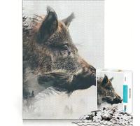 Puzzle da 1000 pezzi per adolescenti con cinghiale nella foresta giocattolo decorativo da parete per divertimento in famiglia per rafforzare l'amore tra le coppie 38x26cm