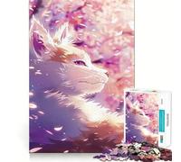 Puzzle da 1000 pezzi per adolescenti con cucciolo di volpe Kitsune e fiori,decorazione con taglio preciso,gioco cognitivo,giocattolo per il tempo libero,regalo di Natale rilassante (38x52cm)