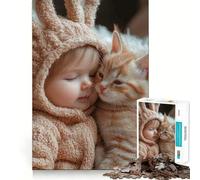 Puzzle da 1000 pezzi per adolescenti con cucciolo e gattino che si coccolano,decorazione con ritagli precisi,gioco cognitivo,giocattolo per il tempo libero,regalo di Natale rilassante (38x26cm)