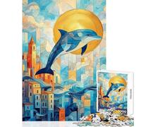 Puzzle da 1000 pezzi per adolescenti con delfino che salta sopra la città gioco impossibile da realizzare fantastici regali e giocattoli ideale per passare il tempo durante le vacanze a casa (38x52cm)